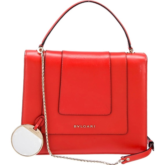 $3,850 BVLGARI Serpenti Forever Top Handle Crossbody Leather Bag Red Medium Fine - Picture 3 of 5